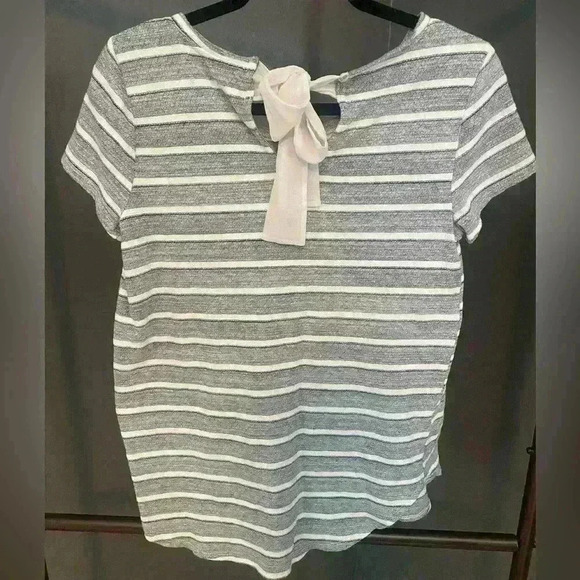 Lauren Conrad blue white women’s striped short sleeve top shirt with bow Sz S - Picture 2 of 10